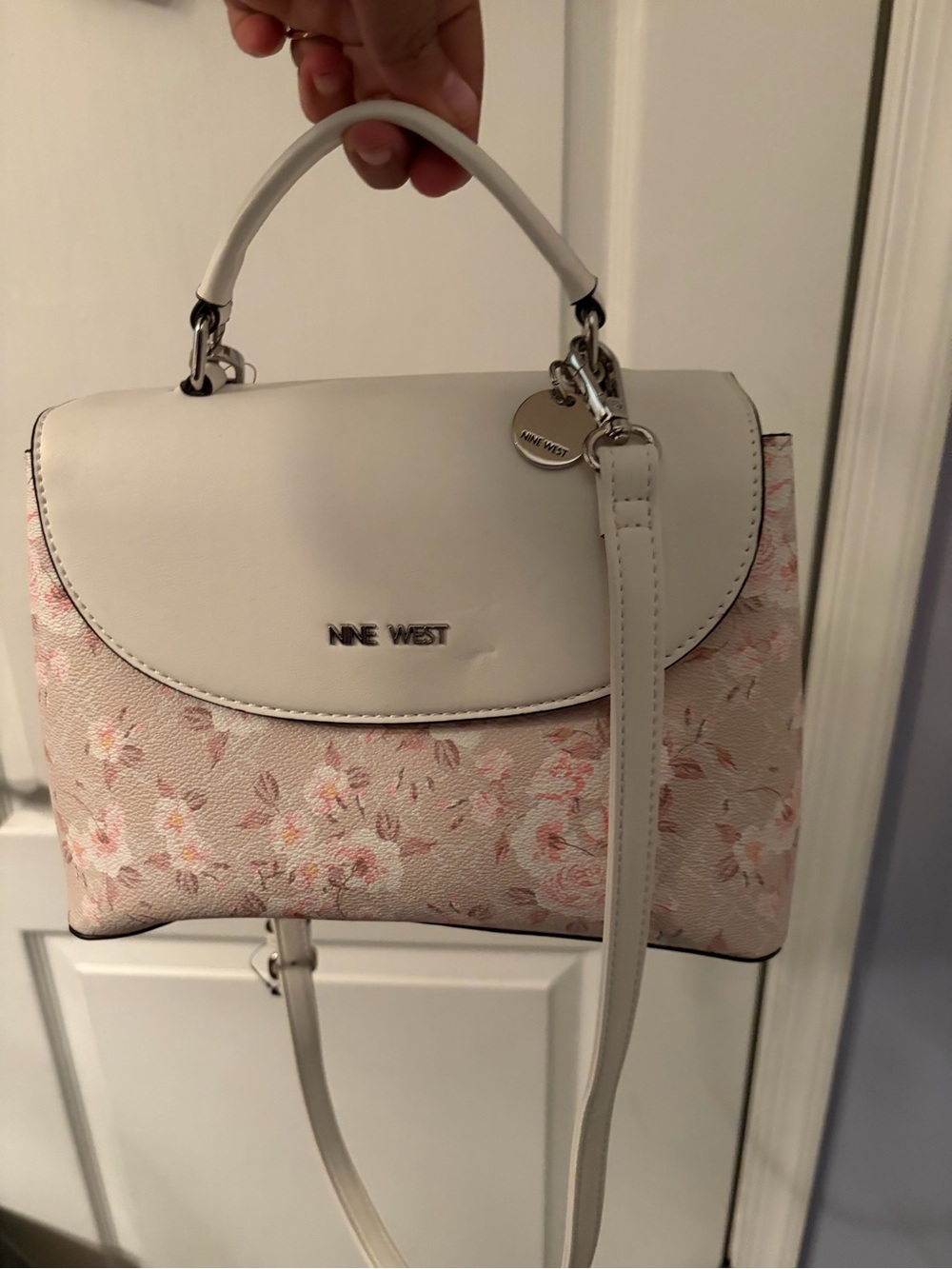 Nine West Cream and Pink Floral Top-Handle Crossbody